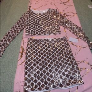 Crystal Doll White and Gold Sequin Top and skirt sz s